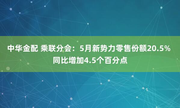 中华金配 乘联分会：5月新势力零售份额20.5% 同比增加4.5个百分点