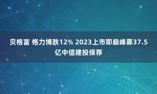 贝格富 格力博跌12% 2023上市即巅峰募37.5亿中信建投保荐